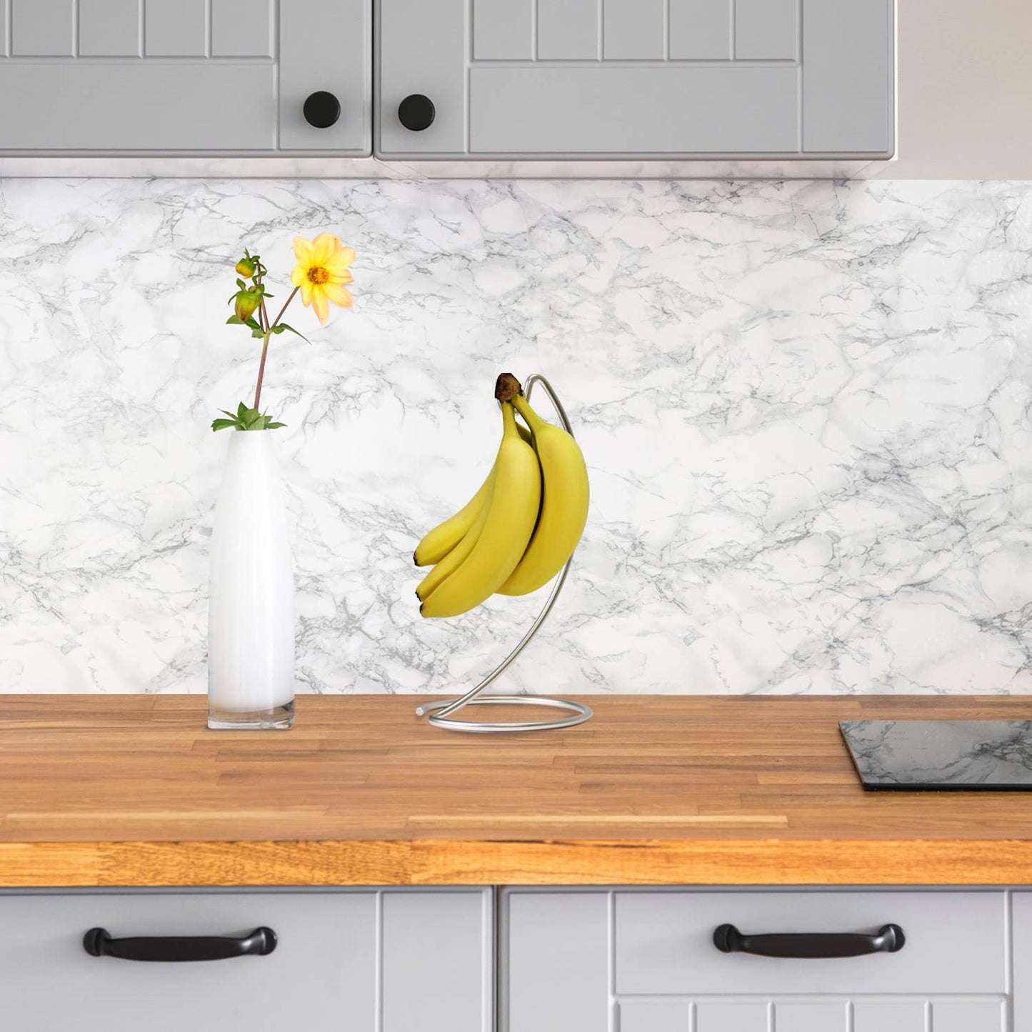 Blue Donuts Banana Hanger Modern Banana Holder Tree Stand Hook for Kitchen Countertop, Kitchen Accessories, Satin Nickel Banana Stand
