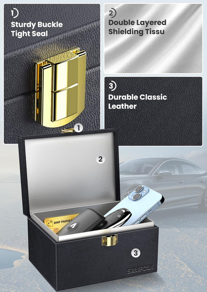 Samfolk Faraday Box with 2 Faraday Bags, Faraday Box for Car Keys, RFID Key Fob Protector Anti-Theft Key Fob Box, Anti-Theft Cages for Car Keys, Phone and Credit Card