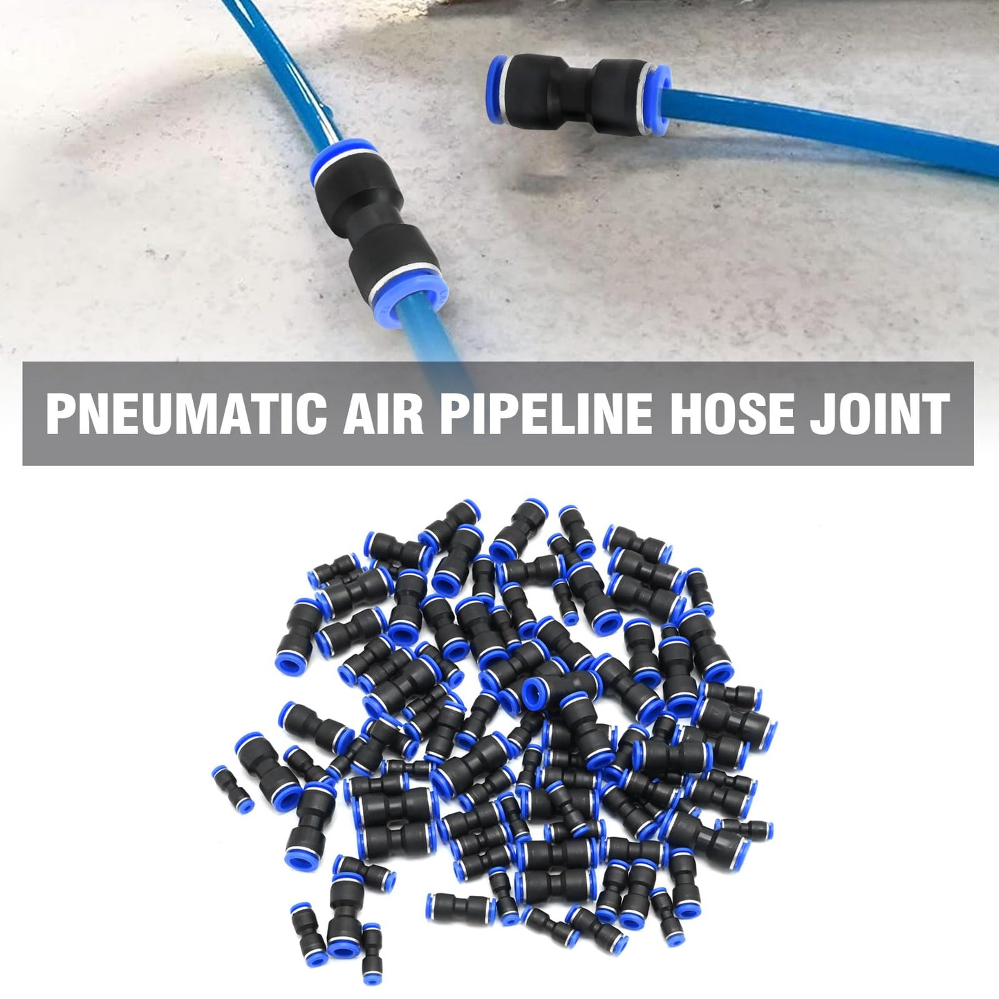 Hoypeyfiy 100pcs Quick Connect Air Hose Fittings for 4 6 8 10 12 mm Tube Quick Release Pneumatic Airline Connectors Plastic Straight Push to Connect Fitting (100Pcs)