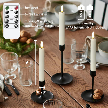 Yeelida Battery Operated Flameless Taper Candles with Two Remote Timer, 6.4" LED 3D-Wick Window Candles, Flickering Long-Lasting Warm Light Electric Pack of 6 Flameless Candlesticks (0.78" Dia, Ivory)
