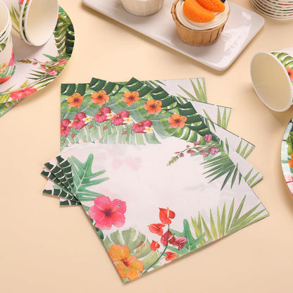 SIMYFOIN Hawaiian Tropical Beach Theme Party Decorations Disposable Floral Paper Plates and Napkins Set for 24 Guest Beach Luau Birthday Summer Paper Plate Tableware