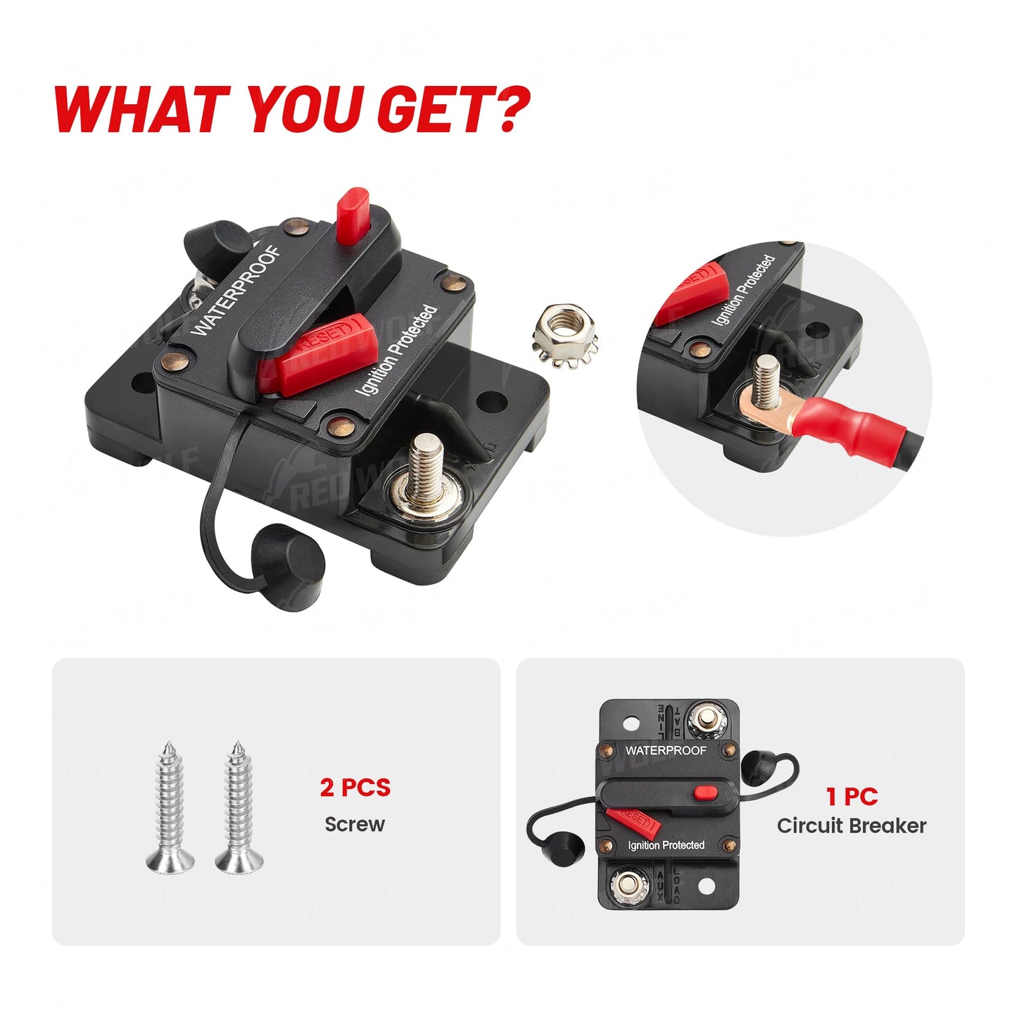 RED WOLF 300A Circuit Breaker Fuse Holder 3/8" Screw Studs w/Manual Reset Switch DC 12-24V for Boat Trolling Motor Marine ATV Trailer Vehicles Stereo Audio Electronic Battery Solar System