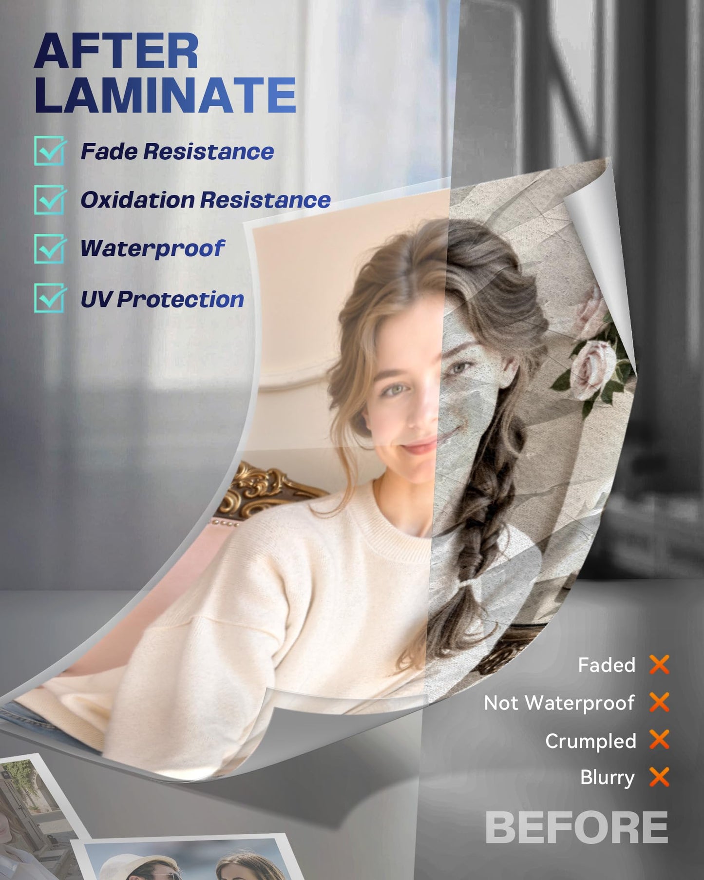 Uinkit Self-Adhesive Laminating Sheets, 4Mil 60 PCS 8.7 x 12.2 Inches Clear Self Sealing Laminating Sheets, Suitable for 8.5x11 inches Letter Size, No Machine Needed (8.7x12.2”-4Mil-60Sheets)