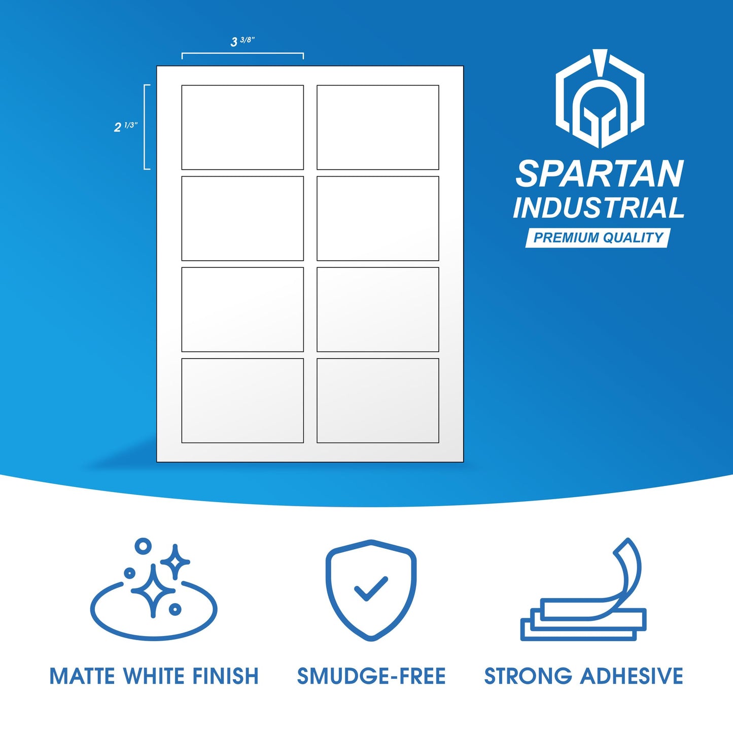 3 3/8" X 2 1/3" Matte White Name Tag Labels Compatible with Inkjet and Laser Printers - 100 Sheets, 800 Total Paper Stickers - Spartan Industrial Template R013