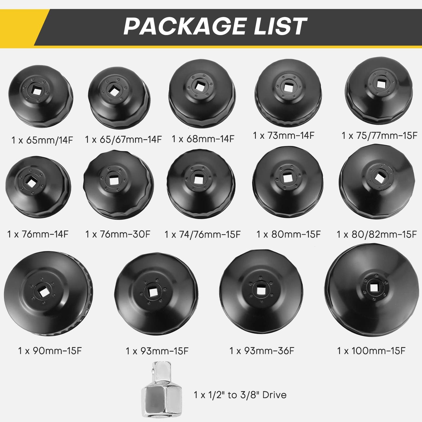Acymner 15PCS Oil Filter Cap Wrench Tool | Universal Oil Filter Socket Wrench Set 3/8 inch Drive