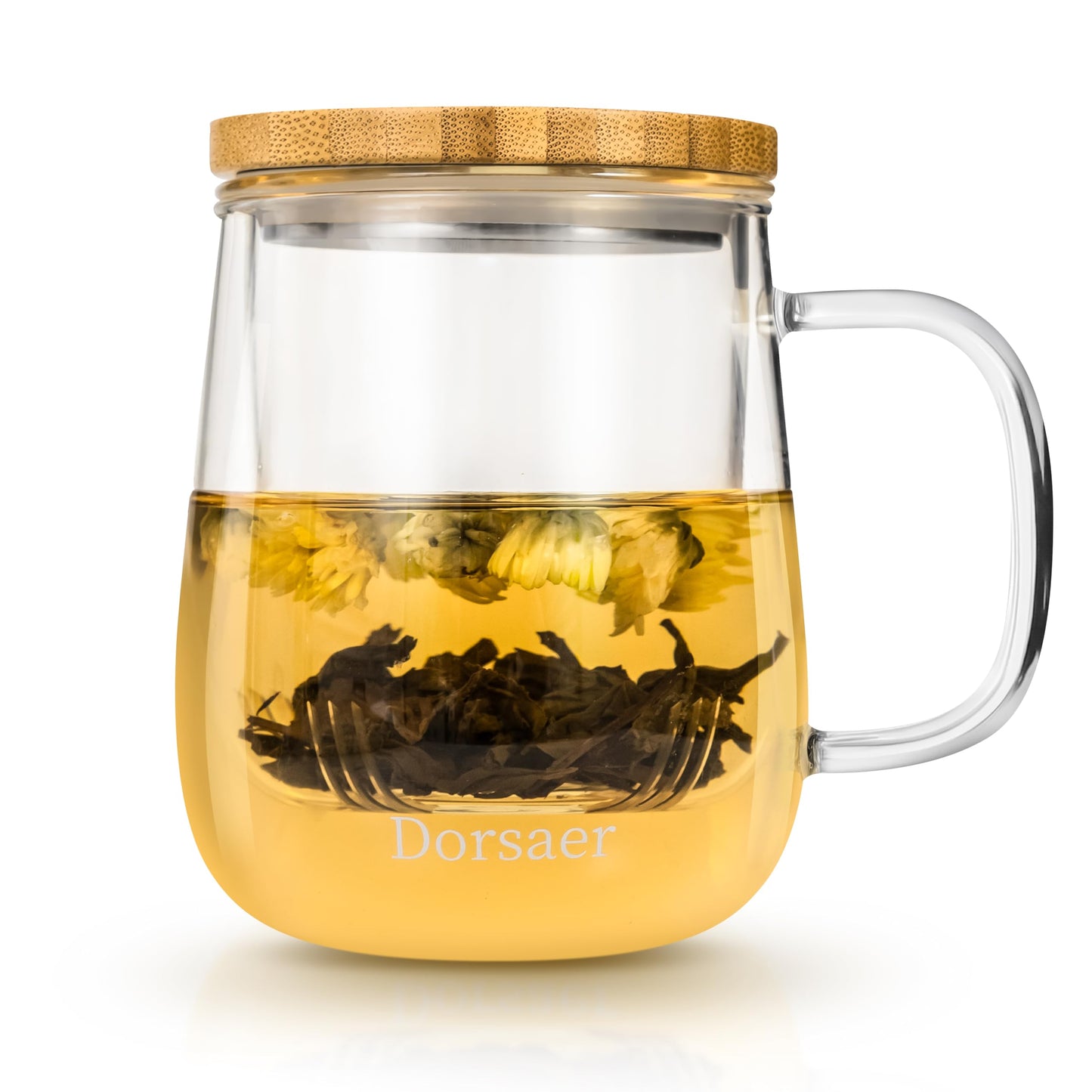 Dorsaer Glass Tea Mugs - Glass Tea Cup with Glass Infuser and Lid for Tea Steeping at Home and Office (16.9 oz)