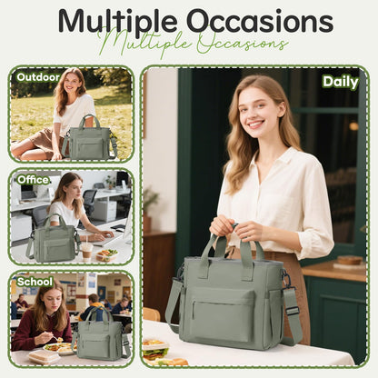 Lunch Bag Insulated Lunch Box Leakproof Lunch Tote Bags for Women Men,Portable Thermal Cooler Bag Lunch Containers with Shoulder Strap for Work, Family, Picnic, School, Outdoor,BBQ C5-Greygreen