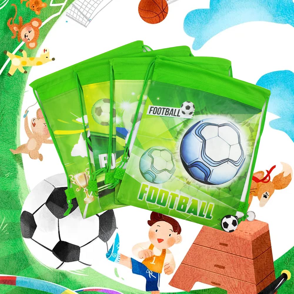 Minsing 12 Packs Soccer Drawstring Birthday Party Favor Goodie Bags, Sport Theme Party Supplies Bag, Gift Package with 12 Pendants