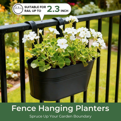 Bamworld Hanging Planter Basket Plant Pot 12inch Window Hanger Indoor Balcony Decor Metal Iron Large Fence Railing Garden Bucket with Detachable Hooks for Outdoor 4 Pack Black