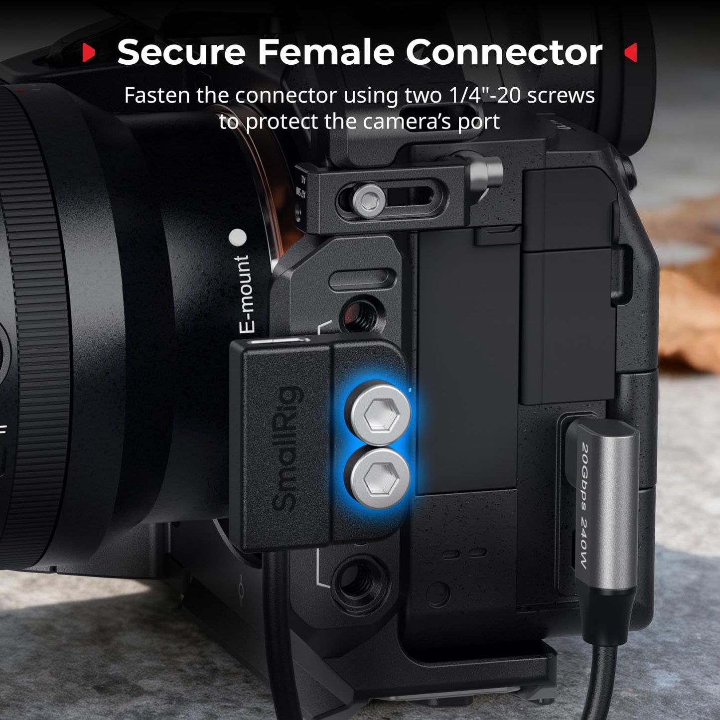SmallRig USB-C Cable Male to Female [20Gbps, 240W], with 1/4''-20 Screws for Camera Cage, L-Shape Mount Plate, USB 3.2 Gen 2x2 Fast Data Transfer & Power Delivery Cable - 5595