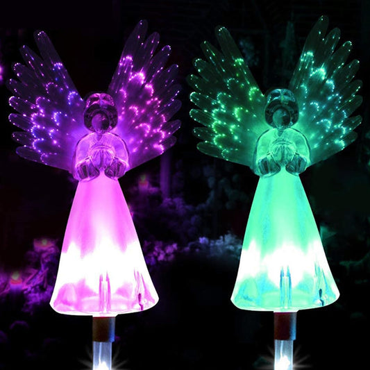 Xrten 2 PCS Solar Angel Lights Outdoor Decor, Color Changing Angel Wind Chimes Suitable, for Yard Patio Lawn Grave Cemetery Decorations Backyard