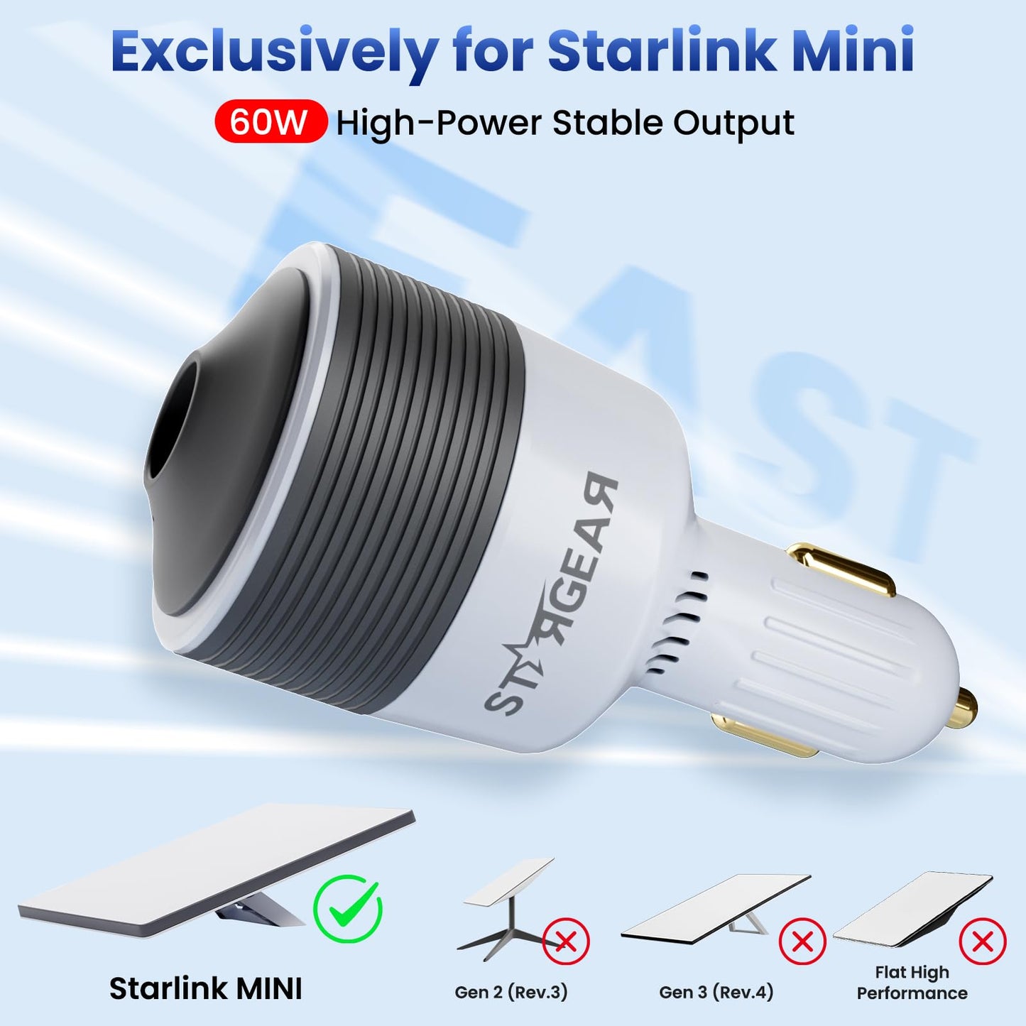 Starlink Mini Car Adapter - 12V to 24V DC Step Up Converter with 60W Car Cigarette Lighter Adapter, Starlink Mini 12V Adapters Supports Official 30M Starlinks Cable
