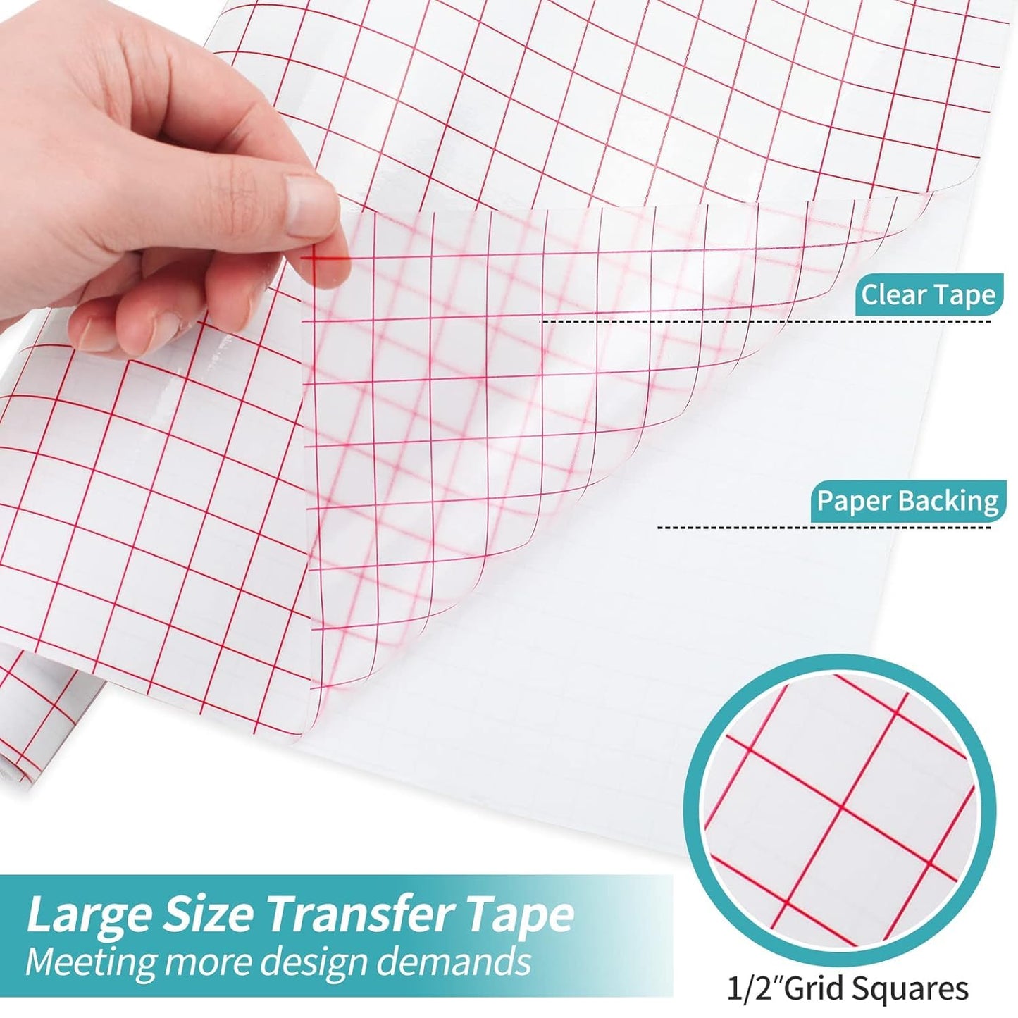 XVinyl 12" x 50ft Red Grid Transfer Tape Roll for Vinyl - Adhesive Application Tape Works Great with All Craft Vinyl Brands