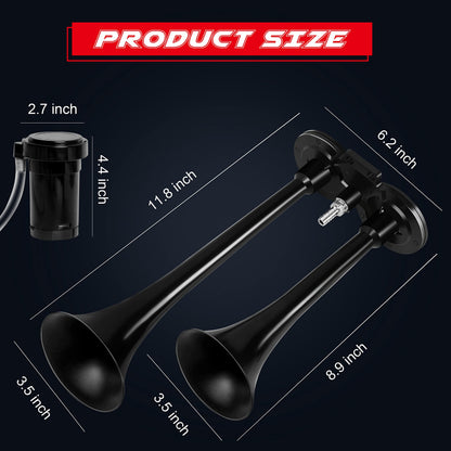 CARFKA Air Horn for Truck Boats Car, 150DB Super Loud Train Horns Kit with 120 PSI Air Compressor (Dual Black)