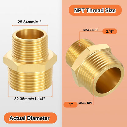 Rebower 3 Pack Male to Male Adapter, 1" MNPT x 3/4" MNPT for Industrial, Automotive, Fluid Transfer, Home Gardening, Water Treatment