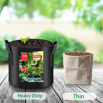 vinmoso 10 Pack Grow Bags 15 Gallon Heavy Duty Thickened Non-Woven Grow Bag with Handles Plant Grow Bags Planting Bags Plant Bags