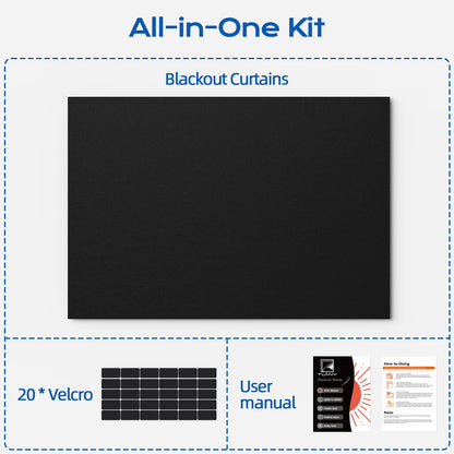 Blackout Curtains for Bedroom, 70" x 58" Portable Blackout Blinds with 20 Sets Hook & Loop Strips for 100% Black-out Window Film, Temporary Black Out Shades for Windows Cover Nursery Travel RV- Blacks