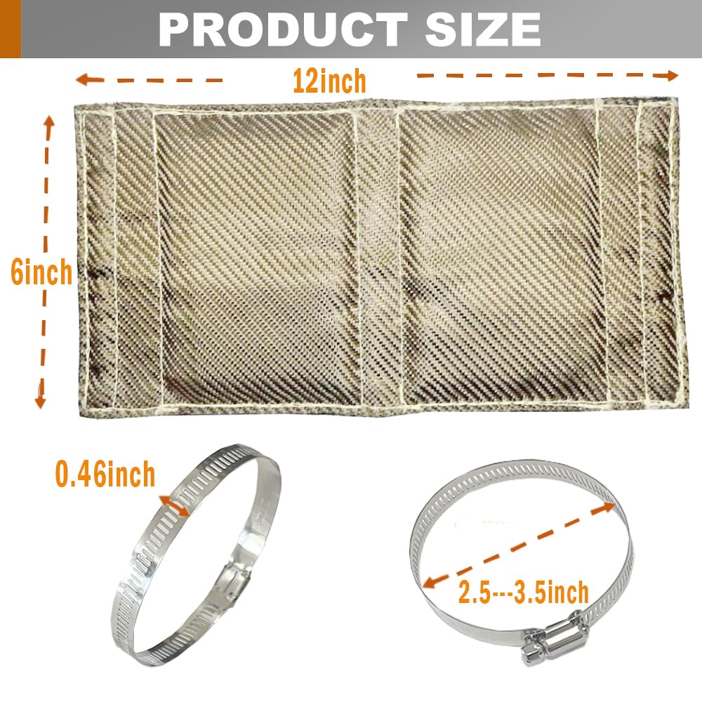 DEGEOBERLIN Titanium Pipe Heat Shield 6" x 12" Exhaust Heat Shield Motorcycle Heat Guard Cover Wrap with 3 PCS Stainless Steel Clamps