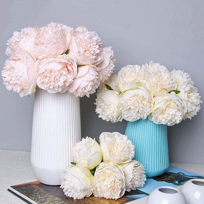 U'Artlines 2 Bouquet 10Heads Artificial Peony Silk Flower Leaf Home Office Wedding Party Festival Bar Decor (White)