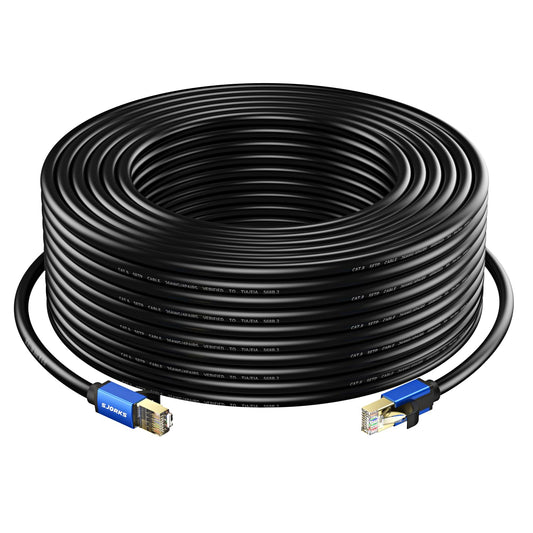 Cat8 Ethernet Cable 50ft Shielded,High Speed 40Gbps 2000MHz SSTP Flat Internet Network LAN Cable with Gold Plated RJ45 Connector for Game Console,PS5,Xbox,Router,PC,Laptop,Modem,Switches,Hub