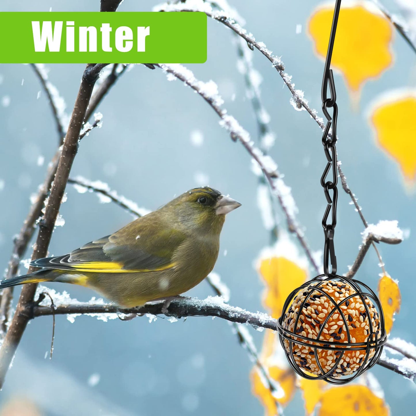 Abizarch 4 Pack Suet Ball Bird Feeder Set, Metal Bird Feeding Station Kit with Hanging Chain, Squirrel Proof Bird Feeders for Outside ，Hanging Hummingbird Feeders for Wild Birds Outdoor Garden