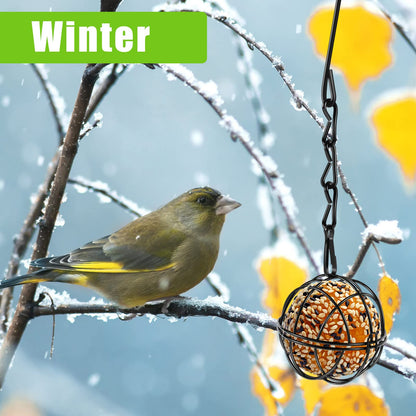 Abizarch 4 Pack Suet Ball Bird Feeder Set, Metal Bird Feeding Station Kit with Hanging Chain, Squirrel Proof Bird Feeders for Outside ，Hanging Hummingbird Feeders for Wild Birds Outdoor Garden