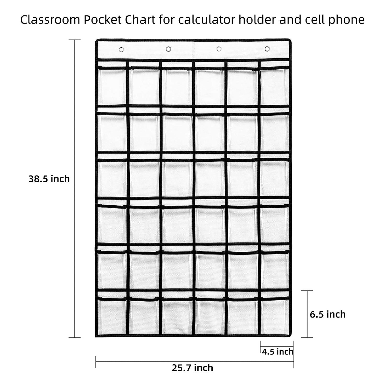 SAVERHO Classroom Pocket Chart for Cell Phones,36 Clear Pocket Chart for Calculator Holder with 36 Number Sticker (White)