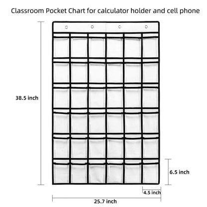 SAVERHO Classroom Pocket Chart for Cell Phones,36 Clear Pocket Chart for Calculator Holder with 36 Number Sticker (White)