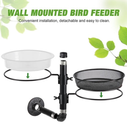 Urban Deco Wall Mounted Bird Feeder Tree Mount Bird Feeder Bird Feeder Bath Detachable Feeder Tray with 2 Water Bowls for Balcony, Yard, and Fence, Tree,Black