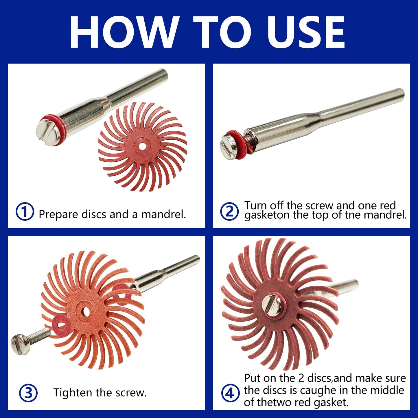 66pcs 1Inch Radial Bristle Disc Polishing Kit 6 Mix Grit 80/120/220/400/600/1000 with 1/8" Shank for Rotary Tools, Abrasive Brush Buffing Wheel Kit for Jewelry, Wood, Metal Finishing Deburring