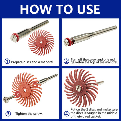 66pcs 1Inch Radial Bristle Disc Polishing Kit 6 Mix Grit 80/120/220/400/600/1000 with 1/8" Shank for Rotary Tools, Abrasive Brush Buffing Wheel Kit for Jewelry, Wood, Metal Finishing Deburring