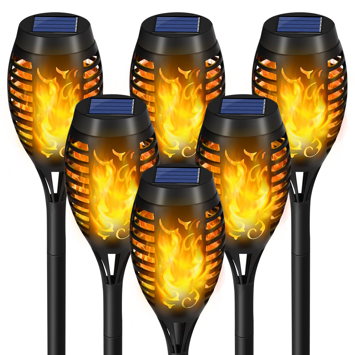 Solar Torch Lights, 6 Pcs Solar Lights Outdoor Waterproof, Auto On/Off Outdoor Solar Lights with Flickering Flame for Garden, Lawn, Patio, Yard, Outdoor Decorations