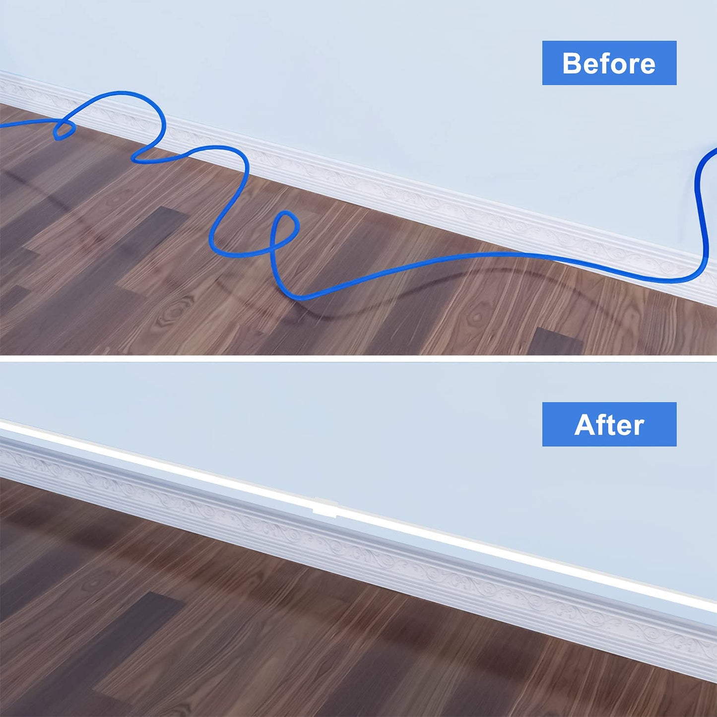 Yecaye 250" Cable Concealer, 16 Pack Cord Hider Wall Cable Management System, Paintable PVC Wire Cover Raceway Kit for a Power Cord, Ethernet Cable, Speaker Wire, Each L15.7in, W 0.59in H 0.4in, White