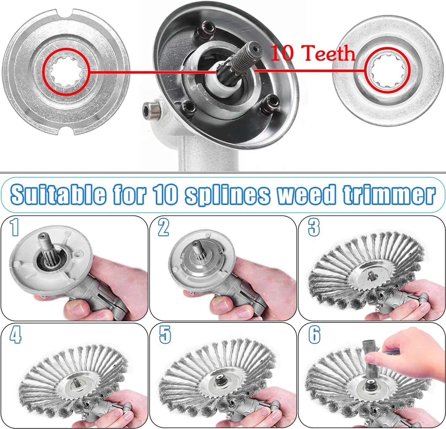 CZS Unbreakable Wired Trimmer Blade, Steel Wire Cutter Trimmer Head, Wire Rotary Brush Weed Trimmer Head, Weed Eater Head with Adapter Kit for Moss Grass Rust Removal, 10 Inch