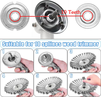 CZS Unbreakable Wired Trimmer Blade, Steel Wire Cutter Trimmer Head, Wire Rotary Brush Weed Trimmer Head, Weed Eater Head with Adapter Kit for Moss Grass Rust Removal, 10 Inch