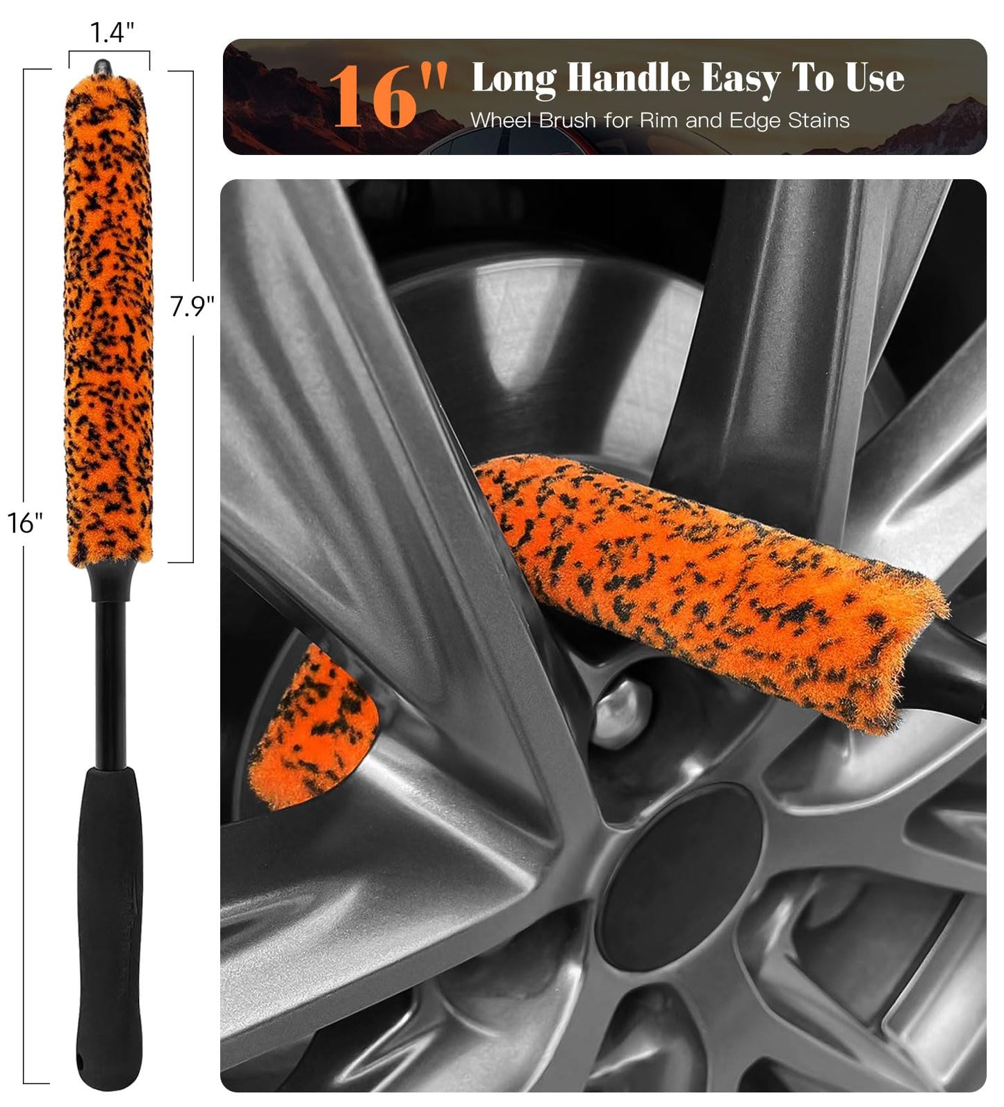YeewayVeh 7PCS Motorcycle Cleaning Kit, 2-Size Bendable Wheel Brush, Tire and Chain Brush, Detailing Brush, Microfiber Towel and Car Wash Mitt for Car Wheels Motorcycle Dirt Bike Detailing Wash Kit