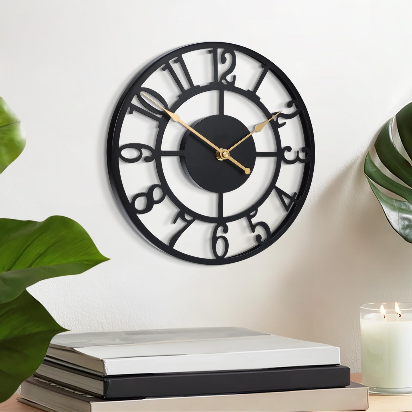 Arabic Numeral Wall Clock 10IN Battery Operated Black, Silent Non Ticking, Wall Clocks for Living Room Decor, Small Classic for School, Office, Home, Kitchen, Bedroom