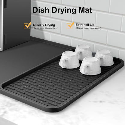 Silicone Coffee Mat,24''x16'' Coffee Bar Mat with Detachable Dish Drying Mat for Kitchen Countertops,Coffee Bar Accessories Fit Under Coffee Maker Coffee Machine Coffee Pot Espresso Machine Dish Rack