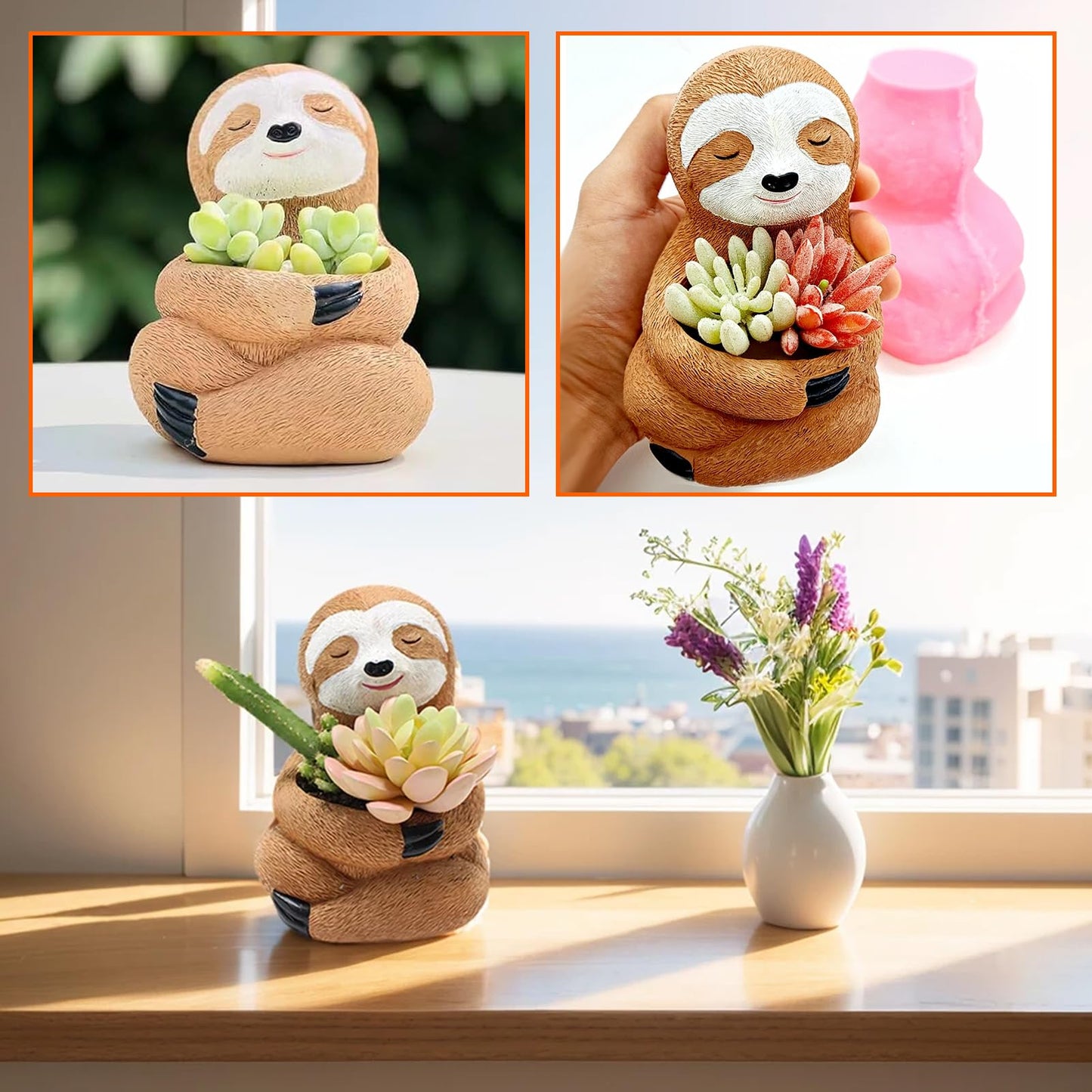 CHEOTIME Air Plants Holders, Unique Sloth Flower Pot Succulents, Gifts Gardening Gifts for Plant Lovers Gardeners,Cute Sloth Decor for Home & Office