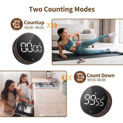 VOCOO Digital Kitchen Timer - Magnetic Countdown Countup Timer with Large LED Display Volume Adjustable, Easy for Cooking and for Seniors and Kids to Use (Deep Woodgrain)