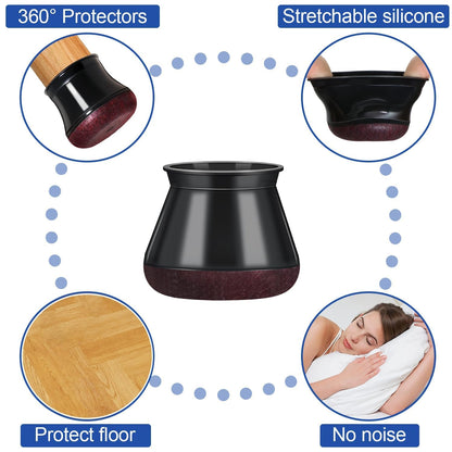 Chair Leg Floor Protectors 32Pcs Silicone Chair Leg Covers. Protective Caps for Chair Legs with Stronger Felt Slide, Avoid Noise and Scratches, Black Round S Fit 1/2" ~ 3/4" (14~19mm)