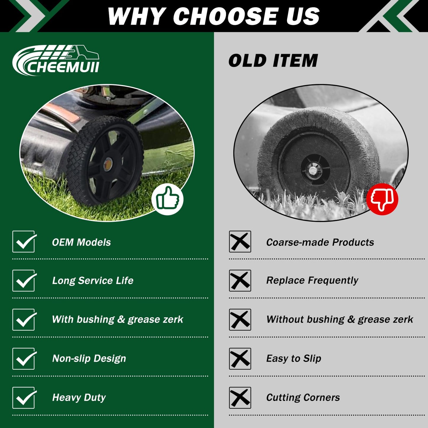 CheeMuii 8 Inch Lawn Mower Wheels 2 Pack 8" Push Lawn Mower Wheels with Bolts and Lock Nuts Kit Fit for Most Standard push Lawn Mowers/Generator/Garden Tiller/Handtruck