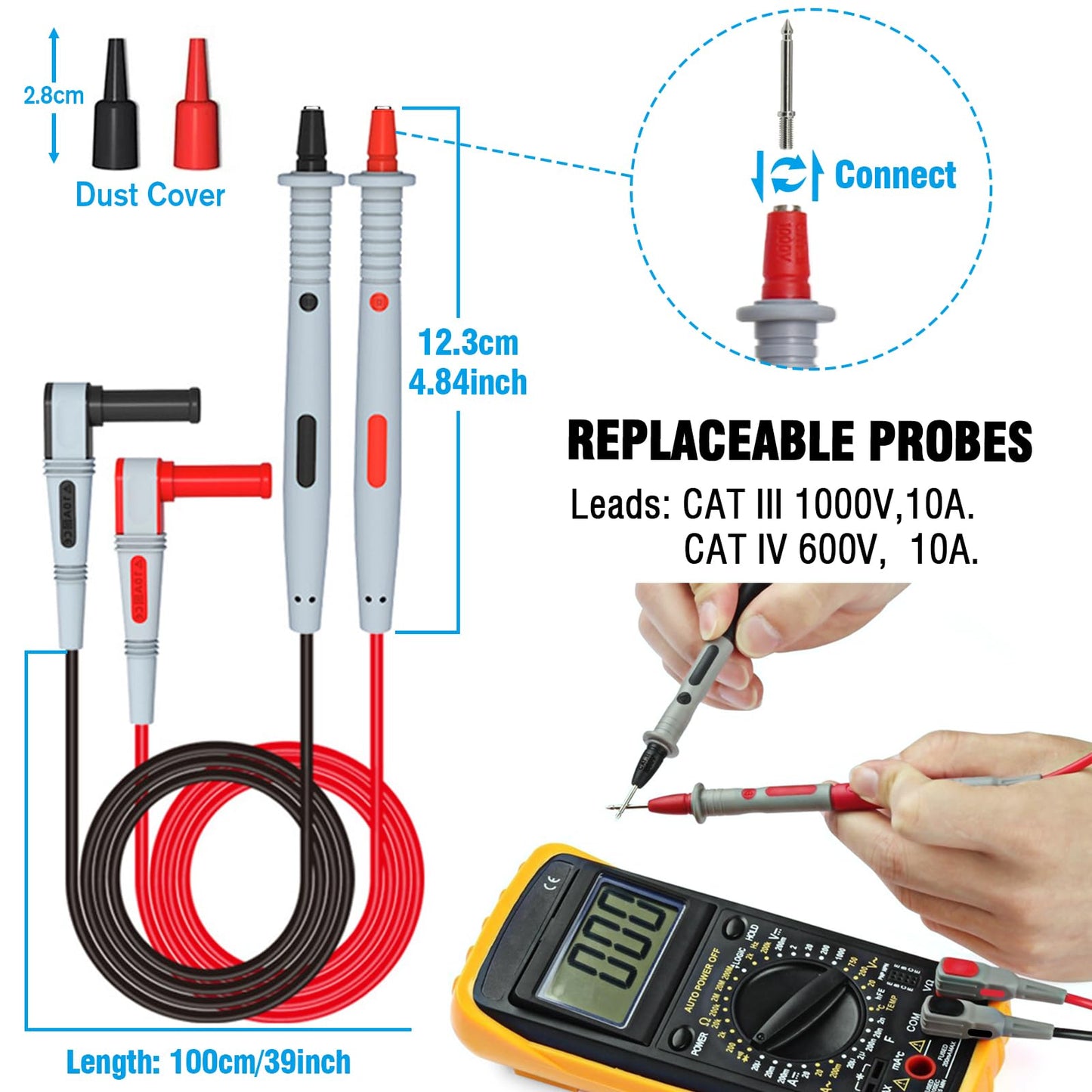 Col-Pary Multimeter Test Leads Set,21PCS Digital Electrical Test Probes Set with Alligator Clips,SMD IC Test Hook Clip,Test Tweezer,Spade Plug,Replaceable Precision Sharp Probes for Multimeter Testing