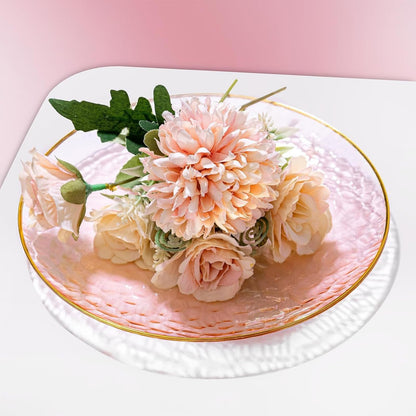 Auch 30 Pack Hammered Plastic Plates Heavyweight Disposable Plastic Plates Elegant Clear Rim Platsic Party Dishes, Hammered Pink with Gold Rim, 7.5 Inch Plates