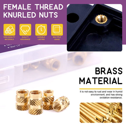 Swpeet 300Pcs 5 Values M2 M3 M4 M5 M6 Female Thread Knurled Nuts Brass Threaded Insert Embedment Nuts Hydraulic Welded Joint Injection Molding Assortment Kit Perfect for 3D Printing Injection Molding