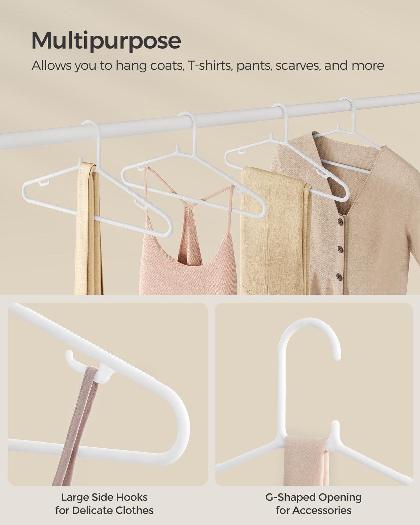 SONGMICS Plastic Hangers 30 Pack, Space-Saving Clothes Hangers, Lightweight Hangers, White UCRP009W30