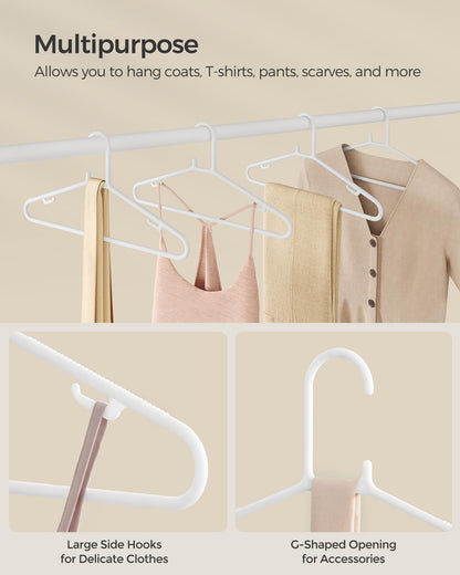 SONGMICS Plastic Hangers 30 Pack, Space-Saving Clothes Hangers, Lightweight Hangers, White UCRP009W30