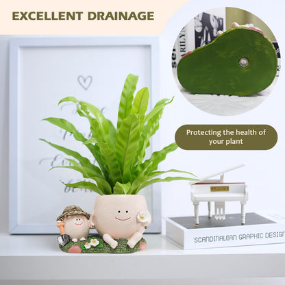 Domigard Swing Face Planter Pot,Cute Resin Flower Head Planters for Indoor Outdoor Plants,Unique Face and Sit Chair Design for String of Pearls,Ideals Gift for Mother's Day,Christmas(Lawn)