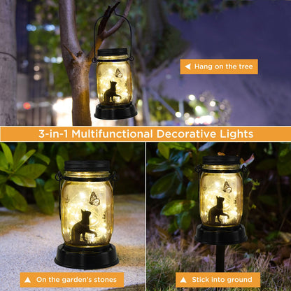 Cat jar Solar Light, Fairy Lantern Garden Lights, jar Bottle Light, Solar Lanterns Outdoor Garden Decor, mom Gift, Grandma Gift, Gifts for Mother