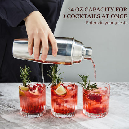 25oz Cocktail Shaker Set - Drink Shaker with Bartender Strainer - Professional Drink Mixer Set for Beginners - Silver - KITESSENSU